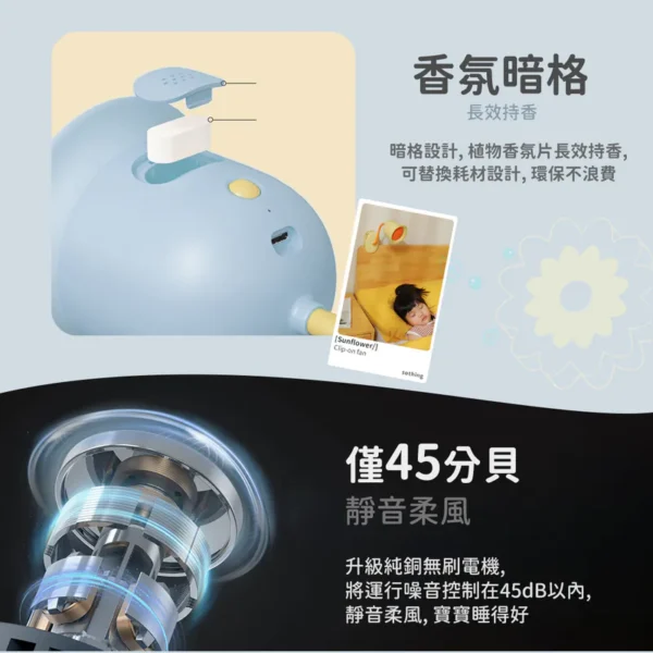 SOTHING 向物無線靜音夾子向陽花風扇｜藍／黃：圖片 8